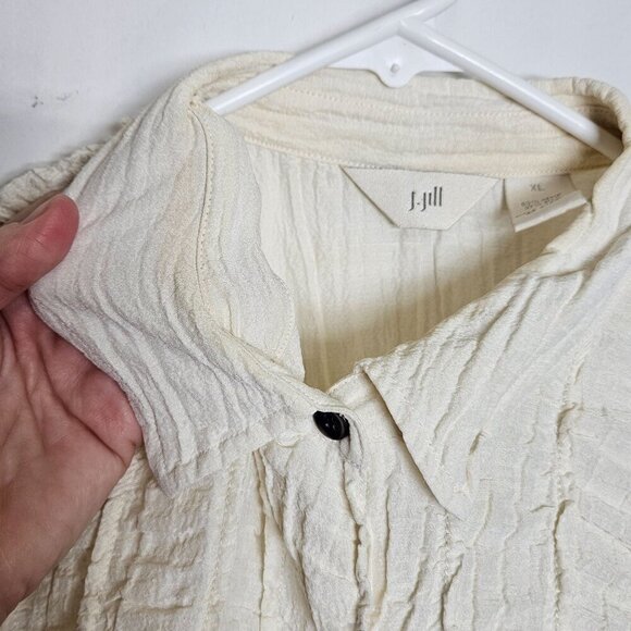 J. Jill Womens XL Crinkled Button-Up Shirt In Hemp Silk Blend Ruffle Work Office - Picture 6 of 9